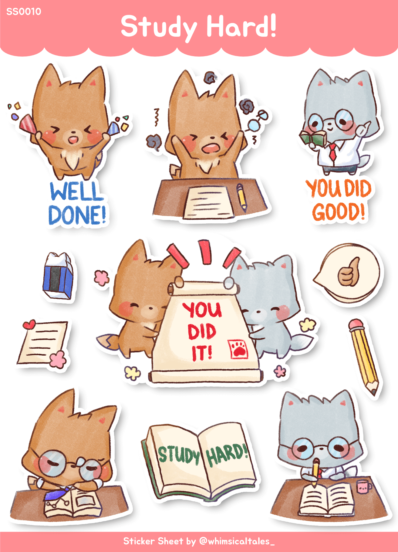 Study hard with the foxes | Sticker Sheet product image (1)