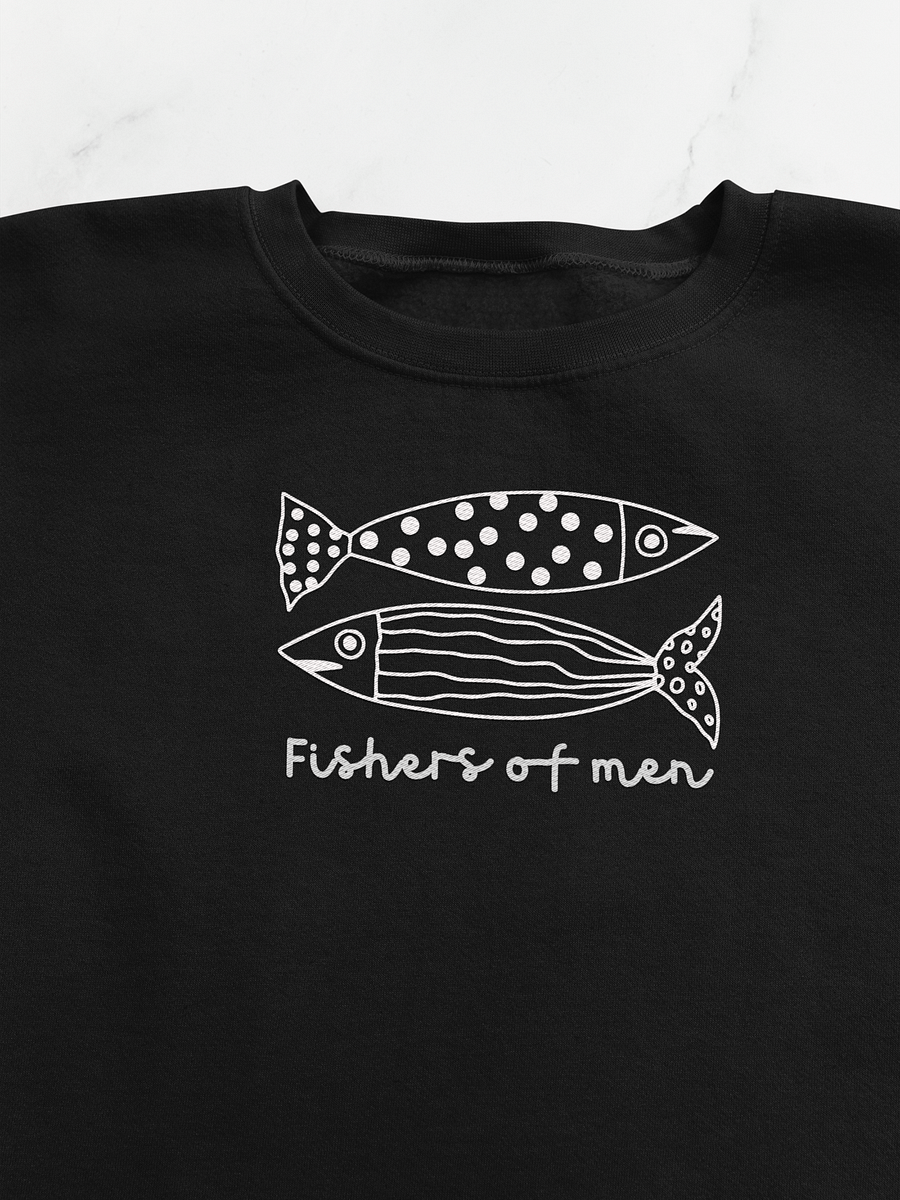 "Fishers of Men" Embroidered Unisex Sweatshirt – Matthew 4:19 Doodle Design product image (14)