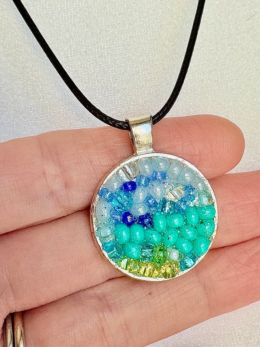 Ocean Dreamscape Pendant Necklace | Handmade Gradient Bead Art | Coastal Charm Jewelry by Monique Faella Designs™ | MFD-00015 product image (2)