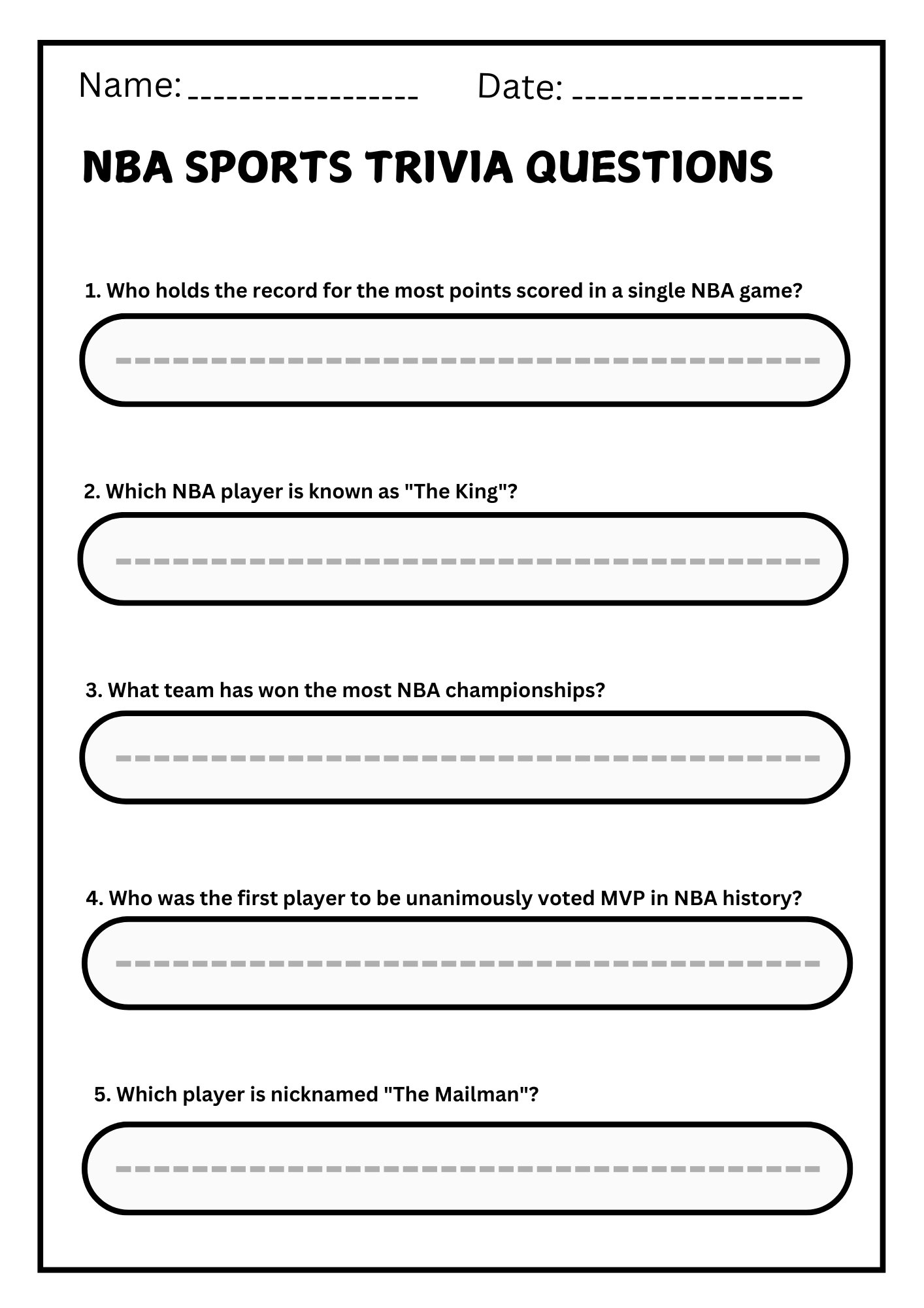 NBA Sports Trivia – 10 Fun Questions & Answers (Printable Worksheet) product image (1)