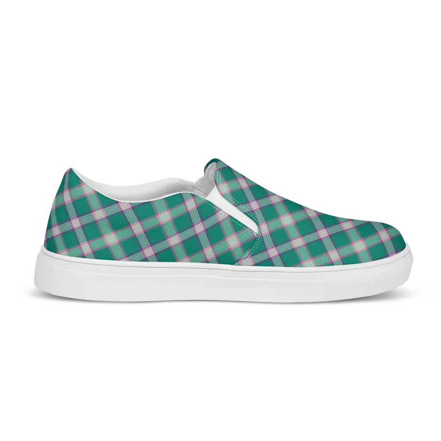 Emerald Green and Purple Plaid Women's Slip-On Shoes product image (5)
