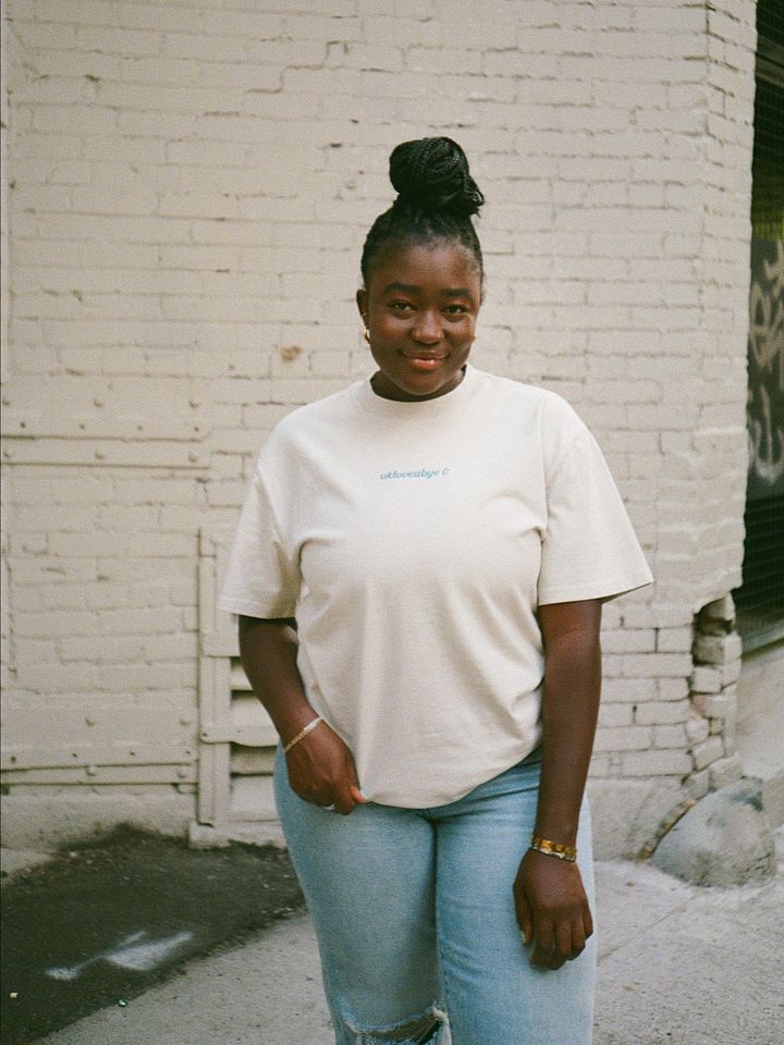 OKLOVEUBYE EMBROIDERED TEE (BONE + BLUE) product image (1)