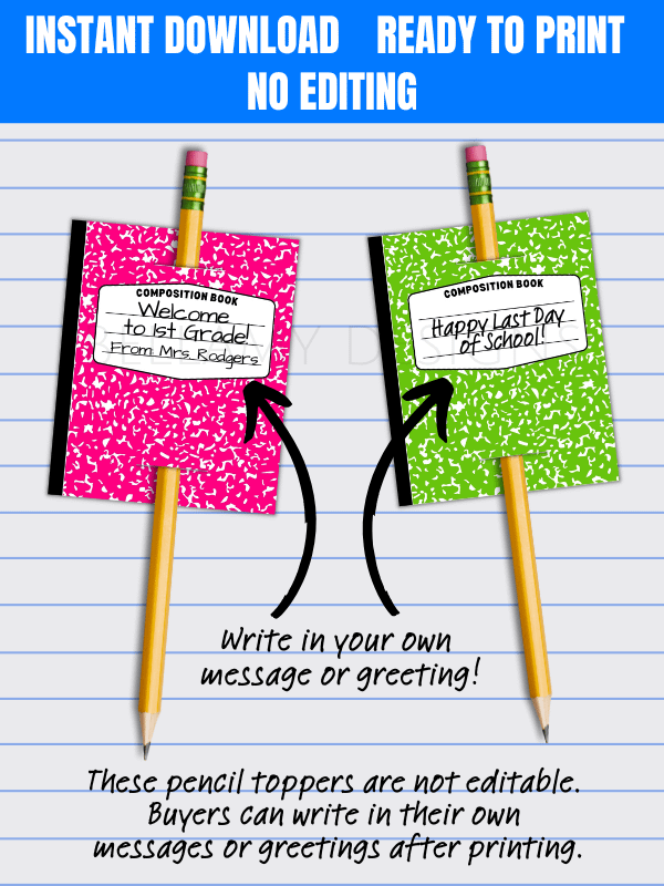 Notebook Pencil Toppers - Composition Notebook Printable product image (3)