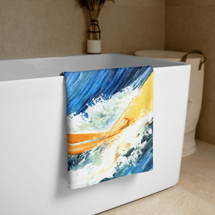 SURFING WAHINE TOWEL – 30"x60", COTTON TERRY BACK, RETRO HAWAIIAN SURFER GIRL DESIGN product image (2)