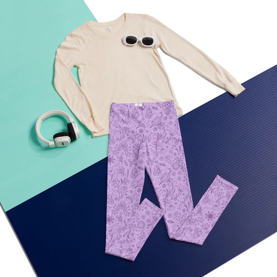Light Purple Lilac Floral Youth Leggings product image (5)