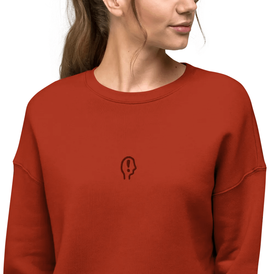 EXCLAIMING MENTALLY (maroon thread) embroidered fleece crop crew product image (10)