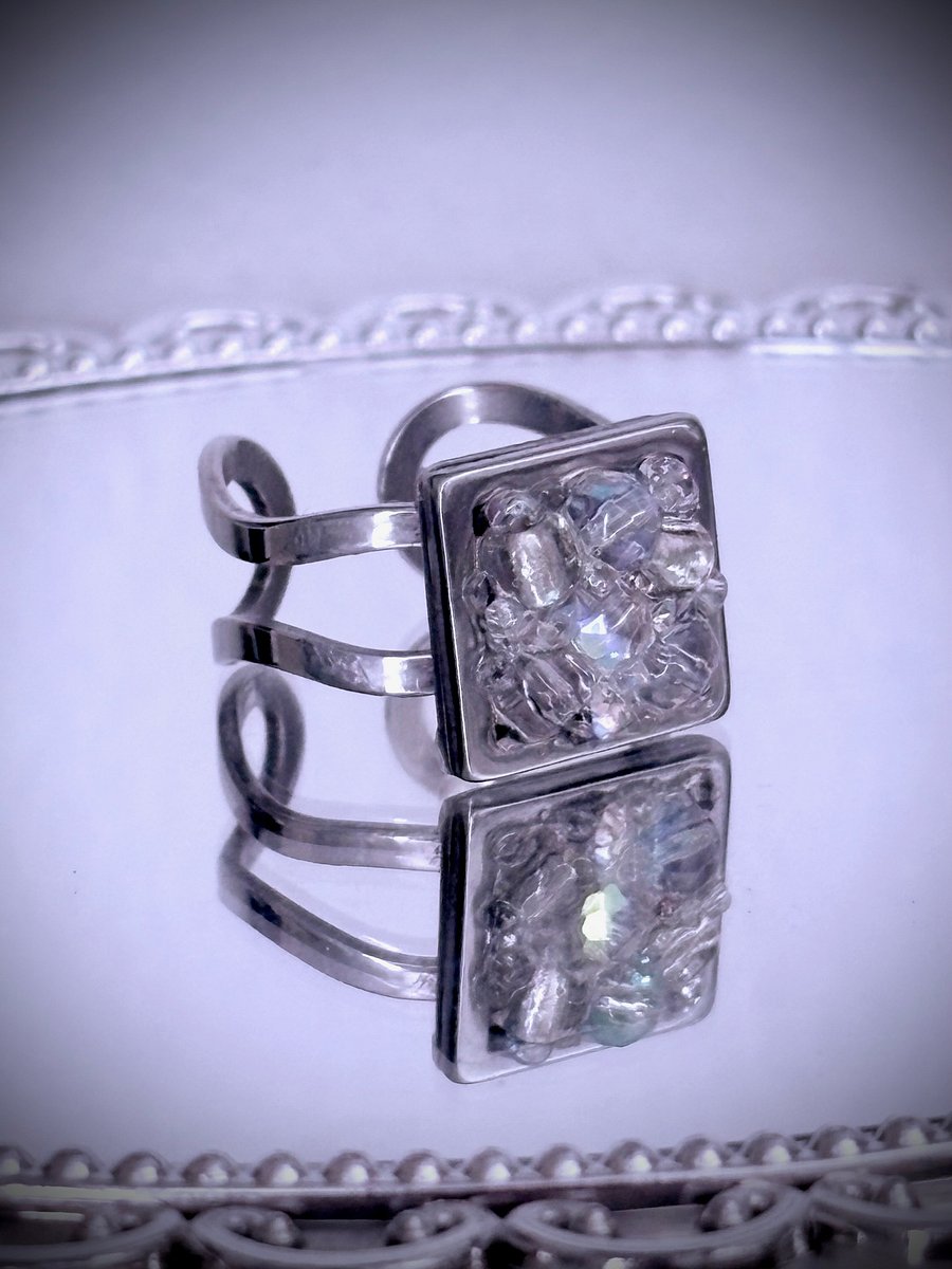 MFD-00230 | Radiant Tidepool | Adjustable Ring | Double-Band Stainless Steel | Handmade Coastal Charm Jewelry by Monique Faella Designs™ product image (2)
