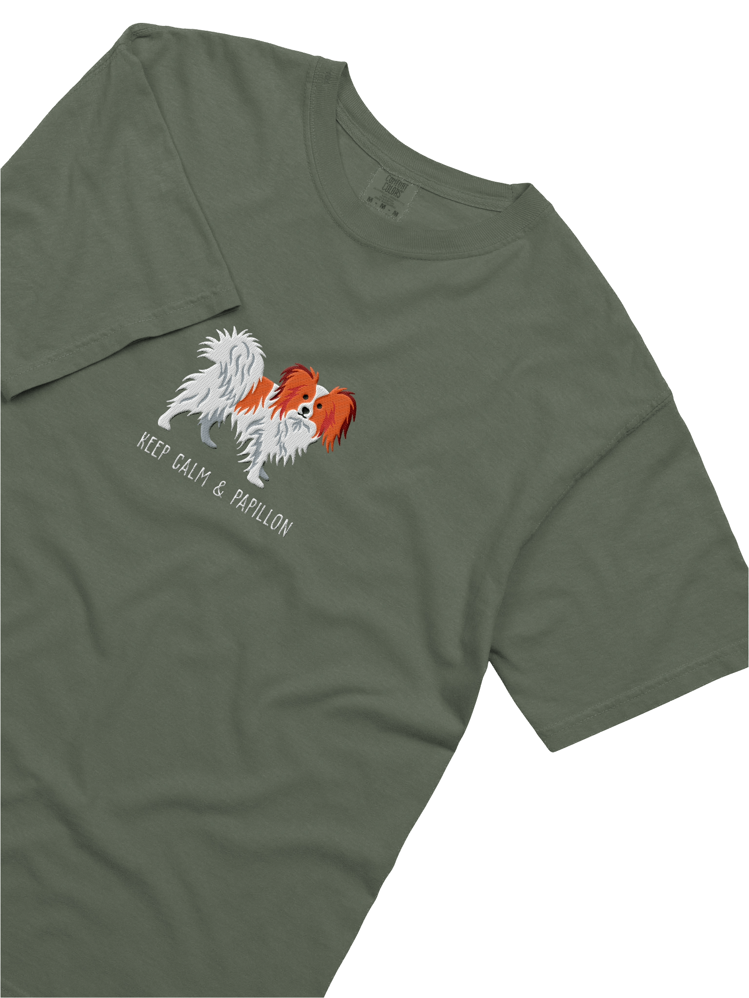 Keep Calm & Papillon T-Shirt(Embroidered) of a Papillon(Red & White) product image (25)