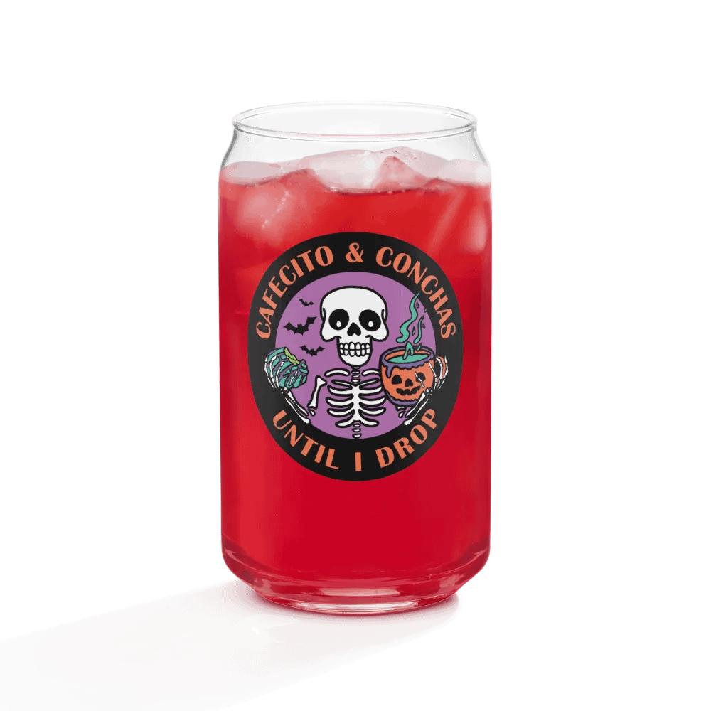 Cafecito and Conchas Halloween Skeleton 16oz Can-Shaped Drinking Glass product image (4)