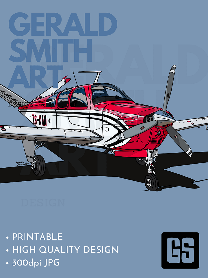 Bonanza V35 Printable Digital Aviation Art (Blue Background) product image (2)