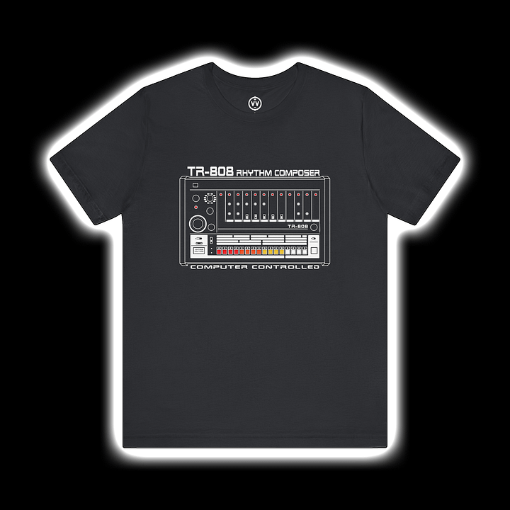 TR-808 T-Shirt - Roland 808 Rhythm Composer Drum Machine by Vintage Voltage (WHITE PRINT) product image (1)