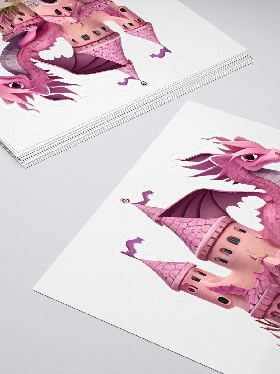 Whimsical Pink Castle and Dragon Kiss Cut Stickers product image (11)