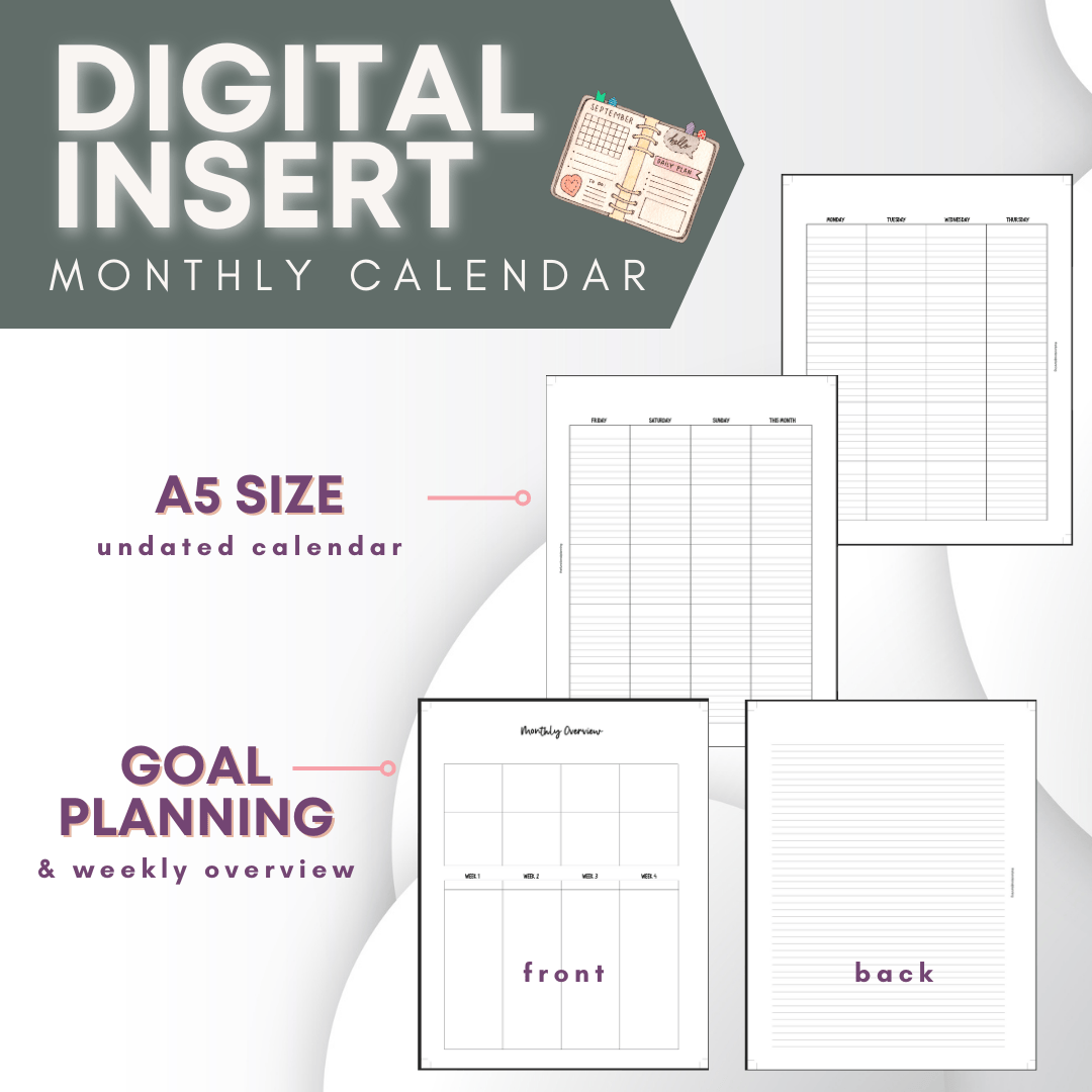 Undated Monthly Calendar | A5 size product image (1)