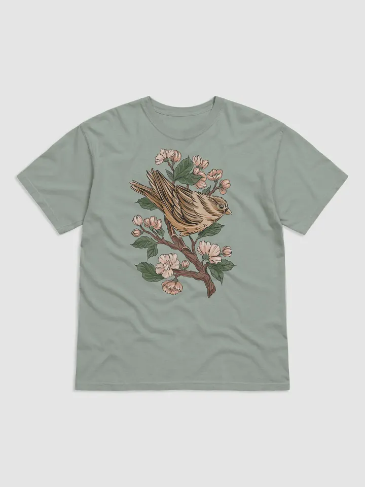 Goblincore and Cottagecore Shirts for Bird Lovers | Sparrow Among Cherry Blossoms Botanicals T-Shirt product image (2)