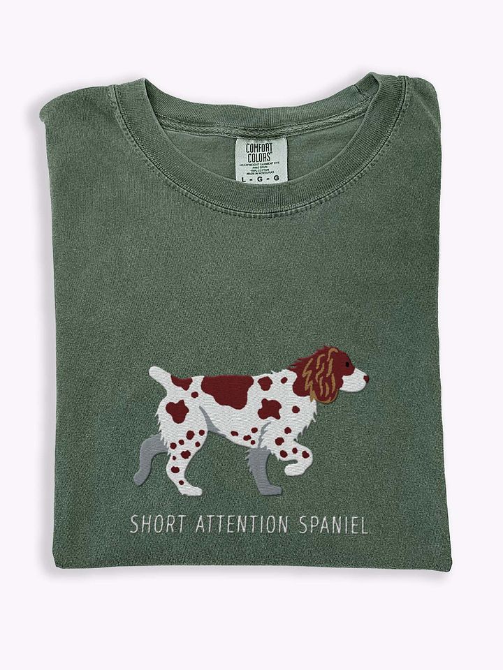 Short Attention Spaniel T-Shirt(Embroidered) of a Brittany Spaniel(Liver) product image (1)