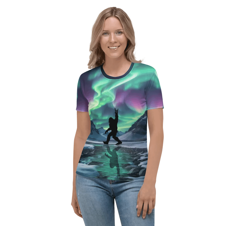 Bigfoot Shaka Sign Northern Lights All Over Print T-shirt product image (2)
