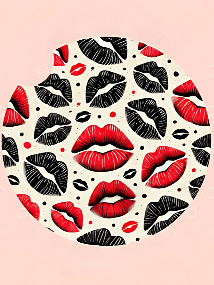 Bold Red & Black Lips Car Coaster Design – Valentine’s Day Sublimation PNG – Ideal for Car Accessories – 300 DPI High-Quality Instant Download product image (1)