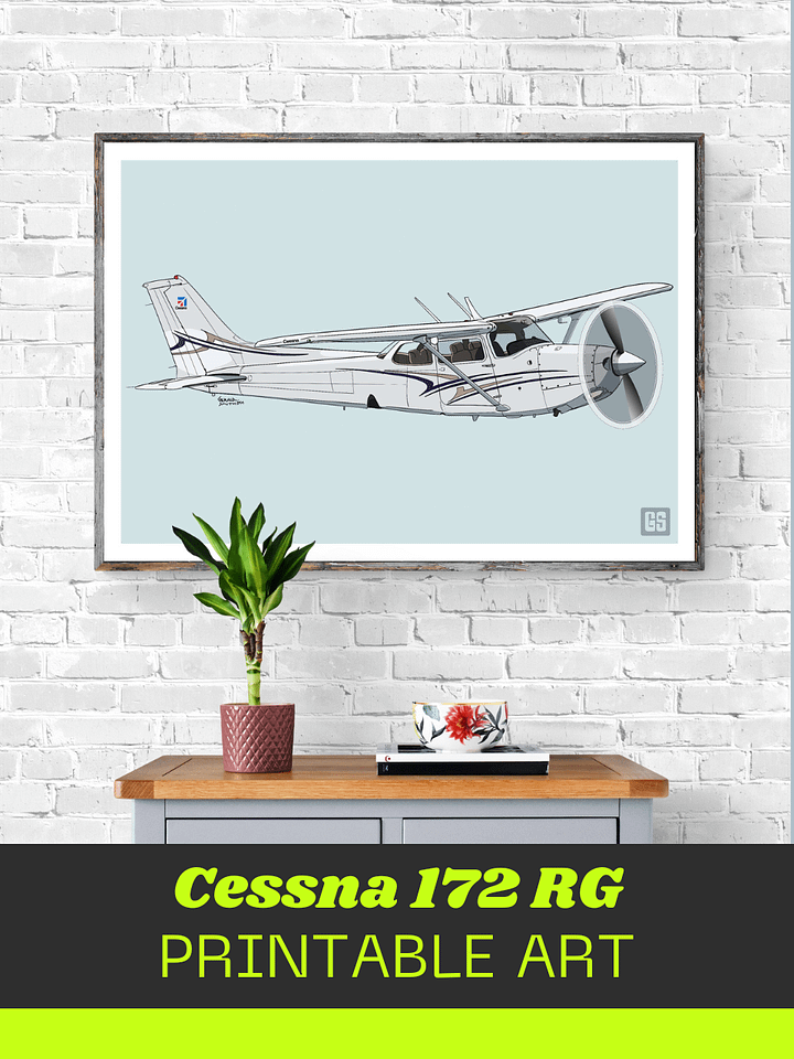 Cessna 172 RG ZS-KUI Printable Aviation Wall Art No Aircraft Registration Landscape Blue and White Background product image (1)