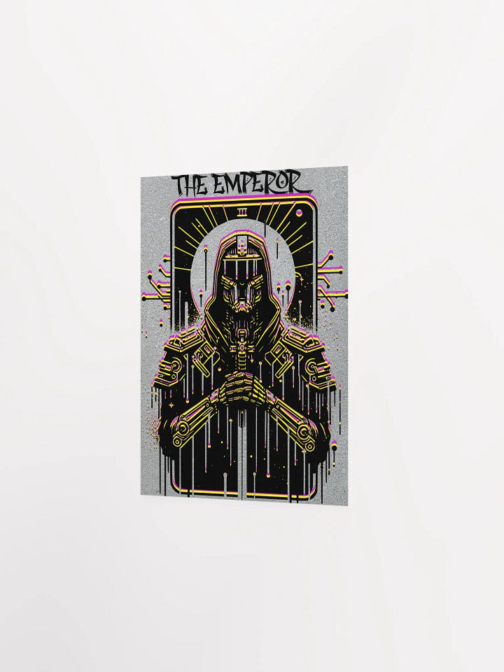 Cyberpunk Tarot Wall Art Poster – "The Emperor" Card with Hooded Leather Coat, Armored Gauntlets & Sword – Futuristic Graffiti Stencil Artwork product image (28)