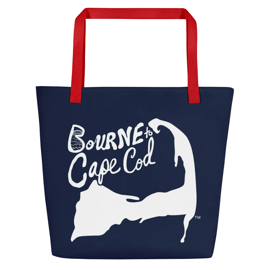 BOURNE to Cape Cod™ | Large Tote Bag with Pocket | Coastal Classic | All-Over Logo Print | White Logo on Navy product image (4)