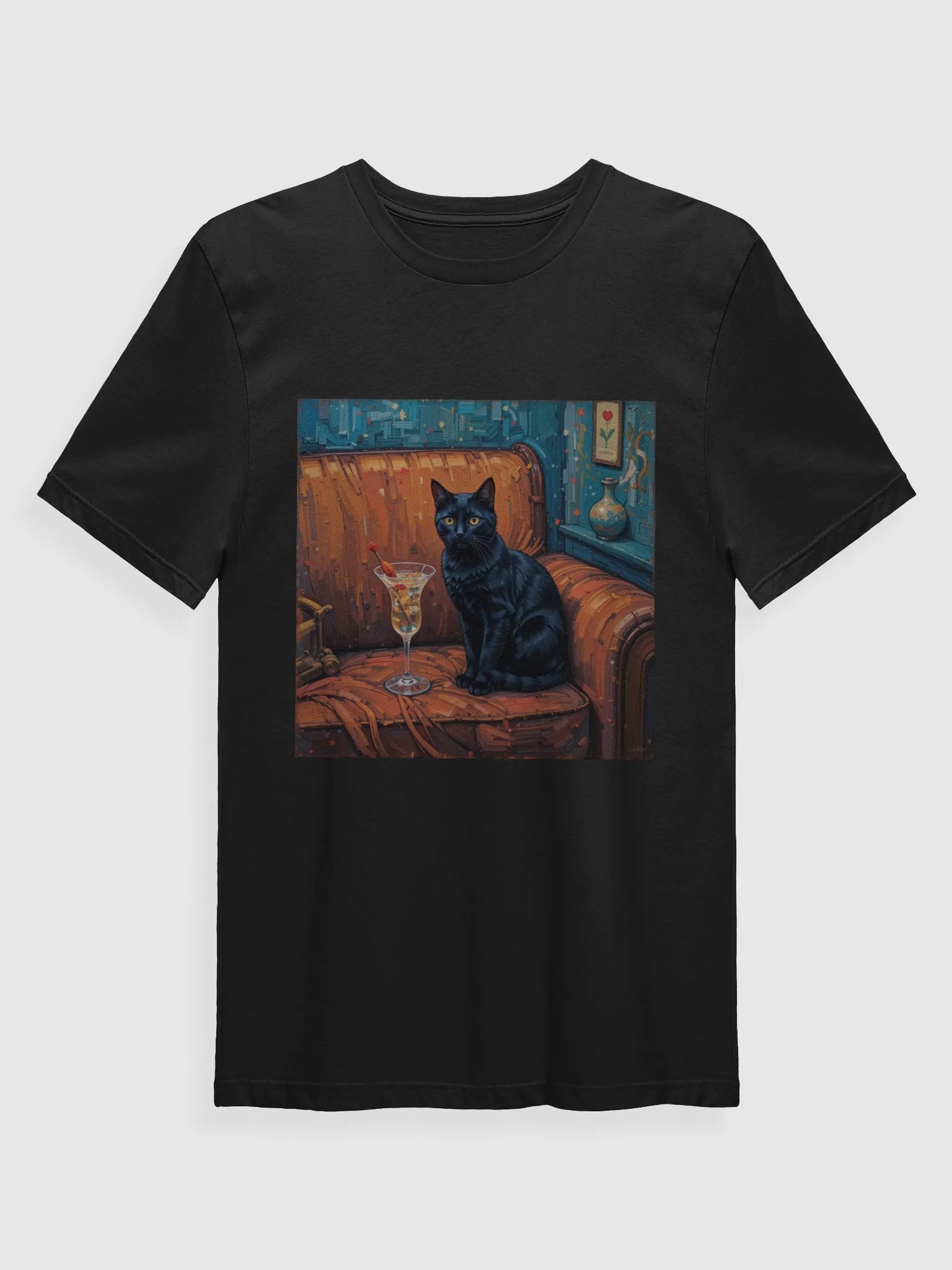 BLACK CAT ON COUCH NEXT TO MARTINI product image (1)