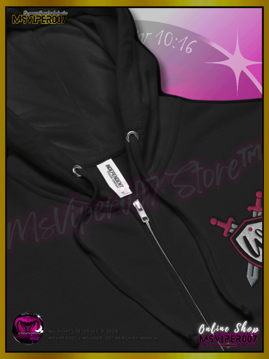 Hoodie [ Embroidered / DTG Design(s) ] - MsViper007's "Warrior Spirit-Plate Up!!!" - (flamingo / royal pink) Zip Up Hoodie By Anna H. product image (3)