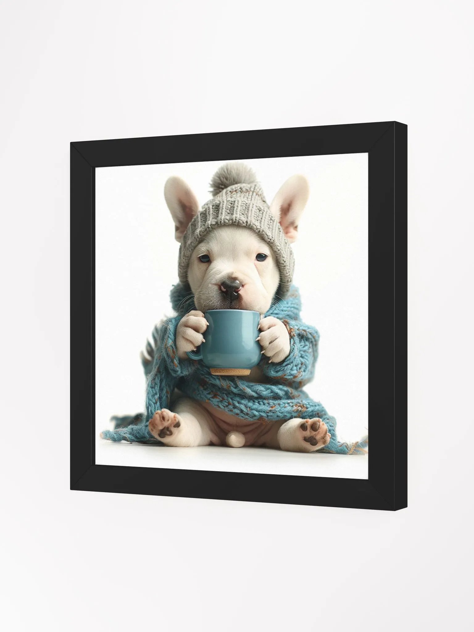 Cute Coffee Lover Bull Terrier Puppy Framed Wall Art product image (2)