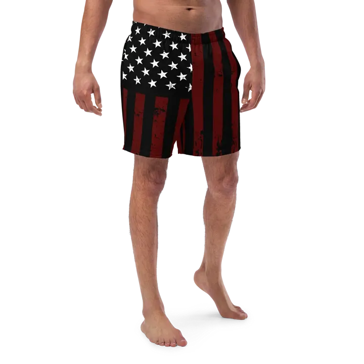 Distressed Black & Red Americana Swim Trunks product image (1)
