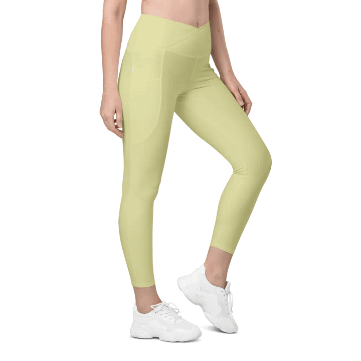 Plain Light Yellow True Summer Women's High Waisted Premium Crossover Leggings with Pockets by Treasure Pie product image (1)