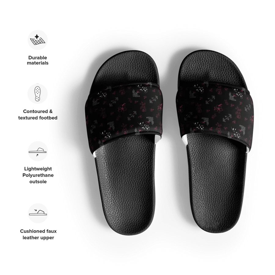 Magenta and White Flowers on Black Women's Slides product image (3)