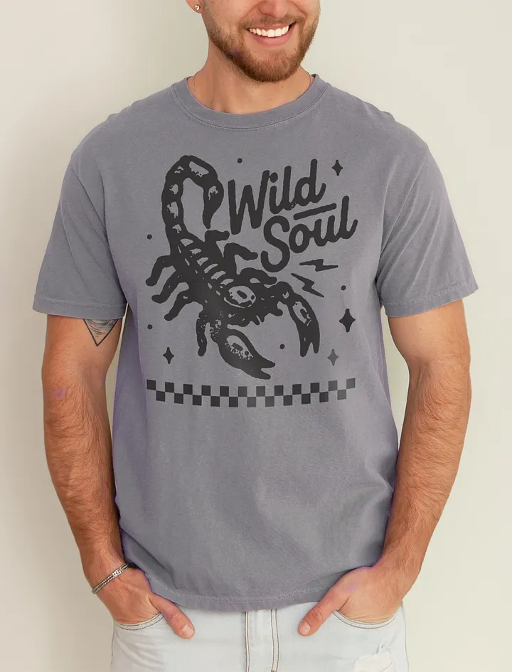 Wild Soul | Retro-Style Western Desert Hipster T-Shirt of a Scorpion on a Checkerboard Pattern product image (10)