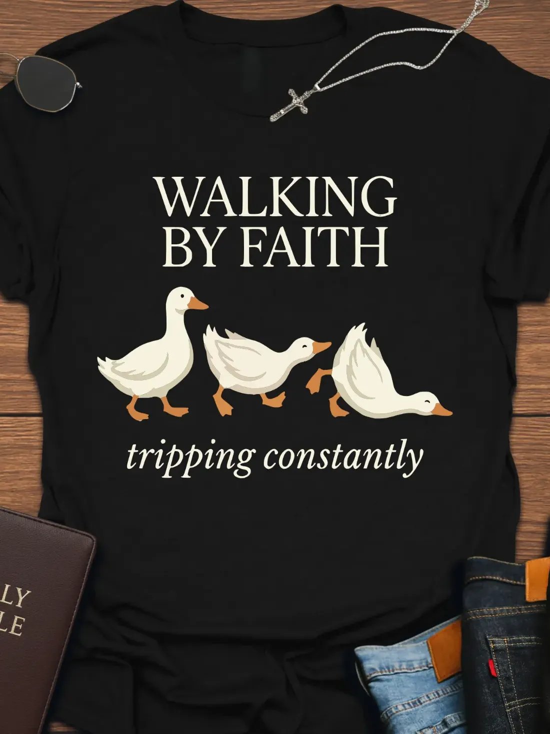 Walking By Faith Funny T-Shirt product image (4)