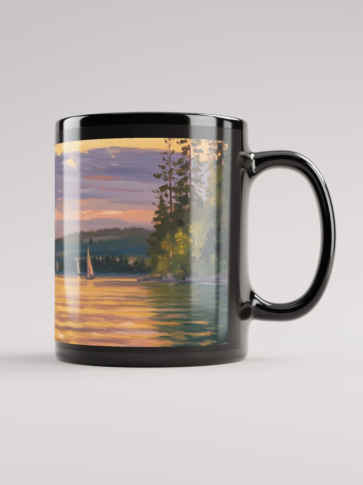 Sunset Lake Sailing, Black Glossy Mug product image (3)