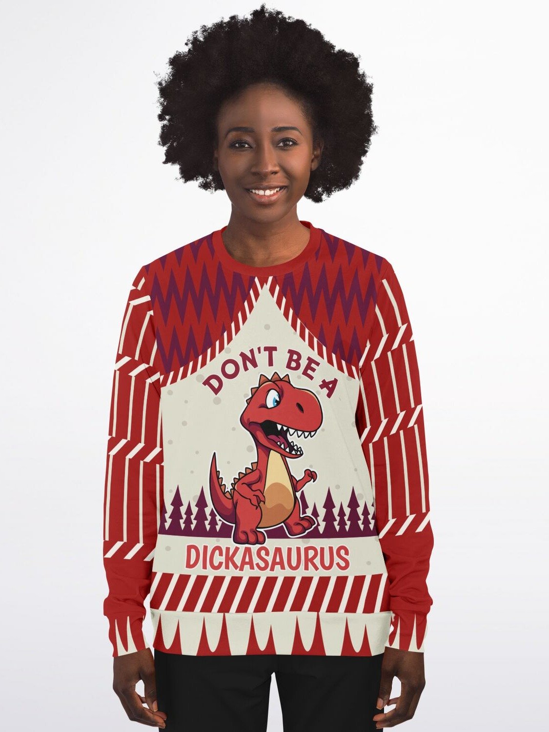 "Don't Be a D*ckasaurus" Dinosaur Christmas Sweatshirt | Funny T-Rex Holiday Sweater | Unisex Adult Humor Winter Outfit product image (5)