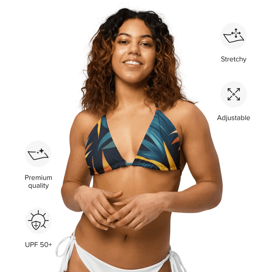 Tropical Flow Swim All-Over Print Recycled Padded String Bikini Top. product image (3)