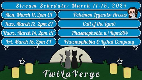 This week's stream schedule! All streams start at 2pm ET (remember times have changed for America, so I'll be starting an hou...