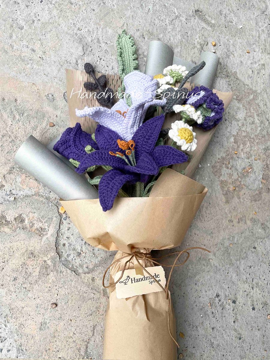 Cold Purple Lily Rose Crochet Knit Bouquet product image (4)
