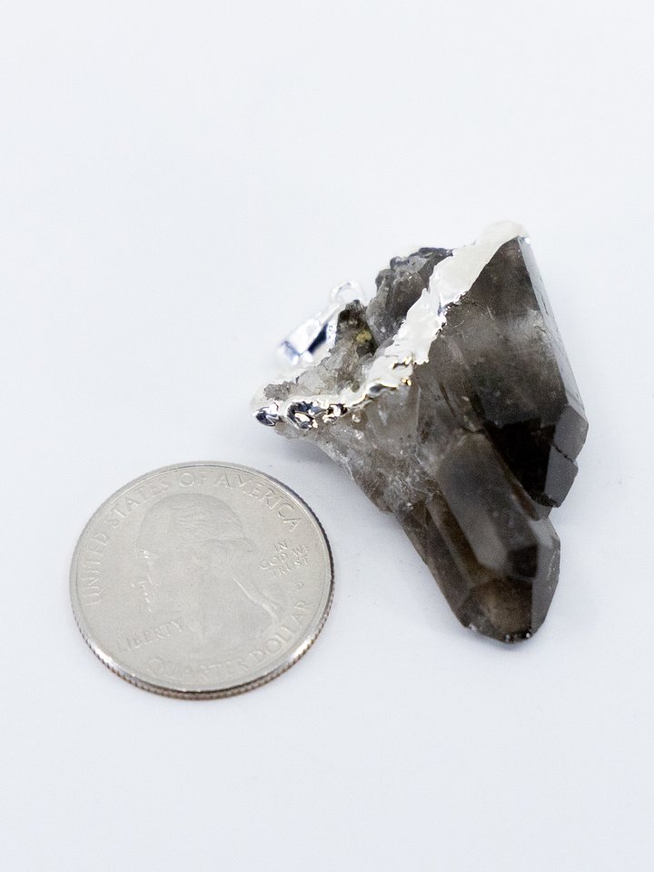 Raw Smokey Quartz Cluster Silver Pendant Necklace product image (2)