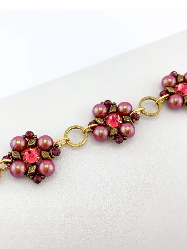 Antique Gold, Salmon Pink Handmade Bead and Crystal Bracelet product image (2)