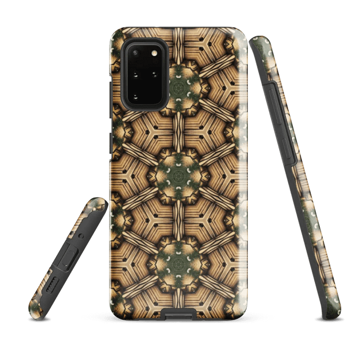 Tough Phone Case for Samsung® - Green and Brown Abstract Logs Hex Geometric Pattern product image (2)