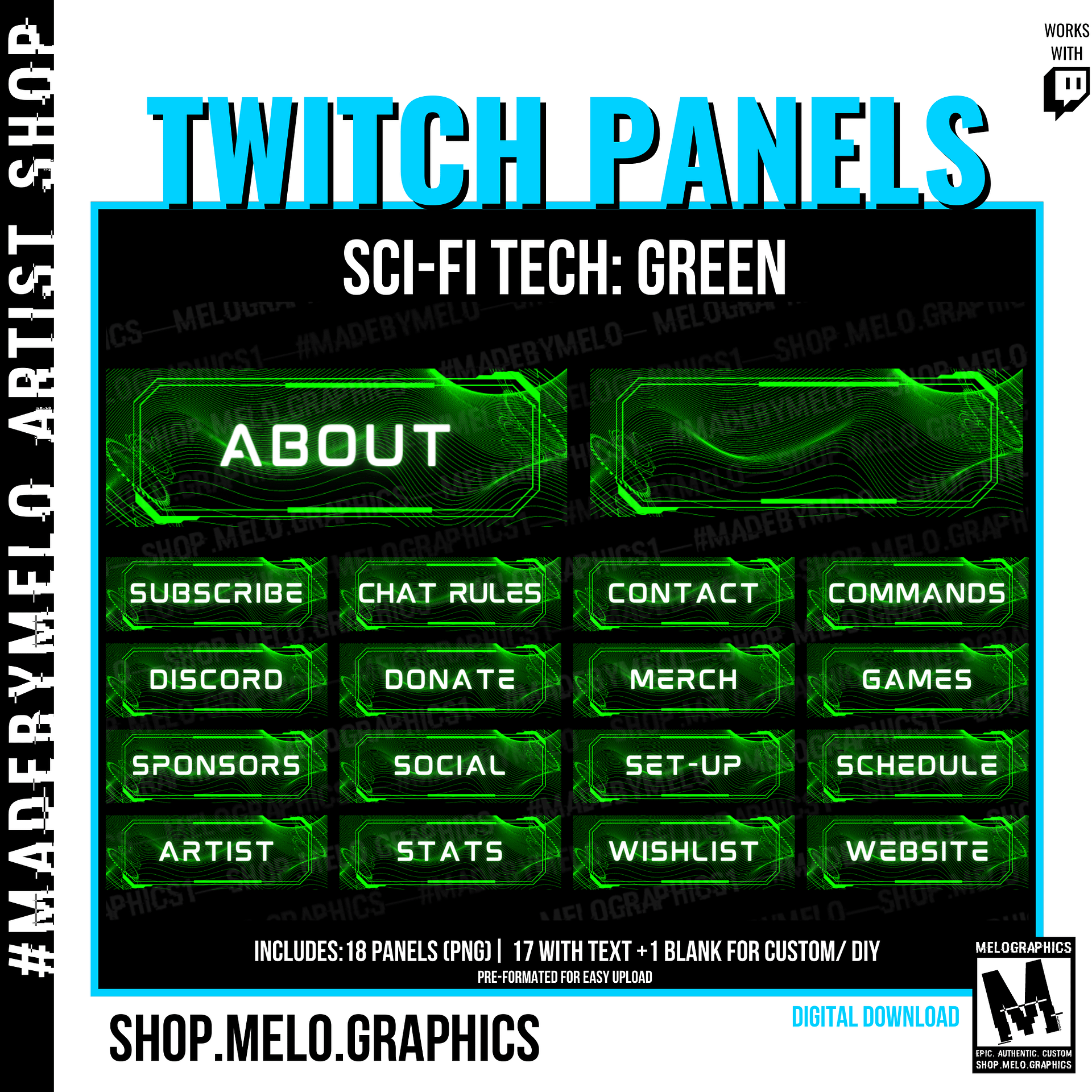 Sci-Fi Tech Green - Twitch Panels (18) | #MadeByMELO product image (1)
