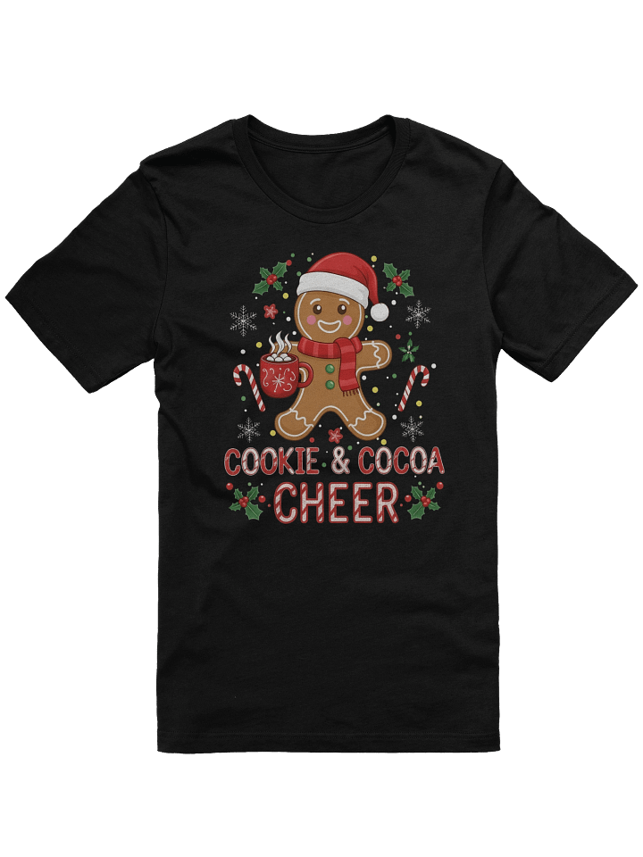 Cute Gingerbread Cookie Christmas T-Shirt – Cookie & Cocoa Cheer Holiday Tee – Festive Santa Hat Gingerbread Shirt for Winter & Xmas Parties product image (4)