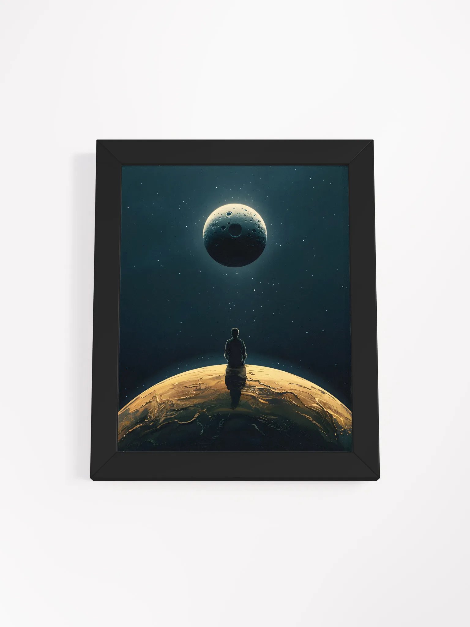 Solitude on a Distant World Framed Print | Contemplative Space Art product image (1)
