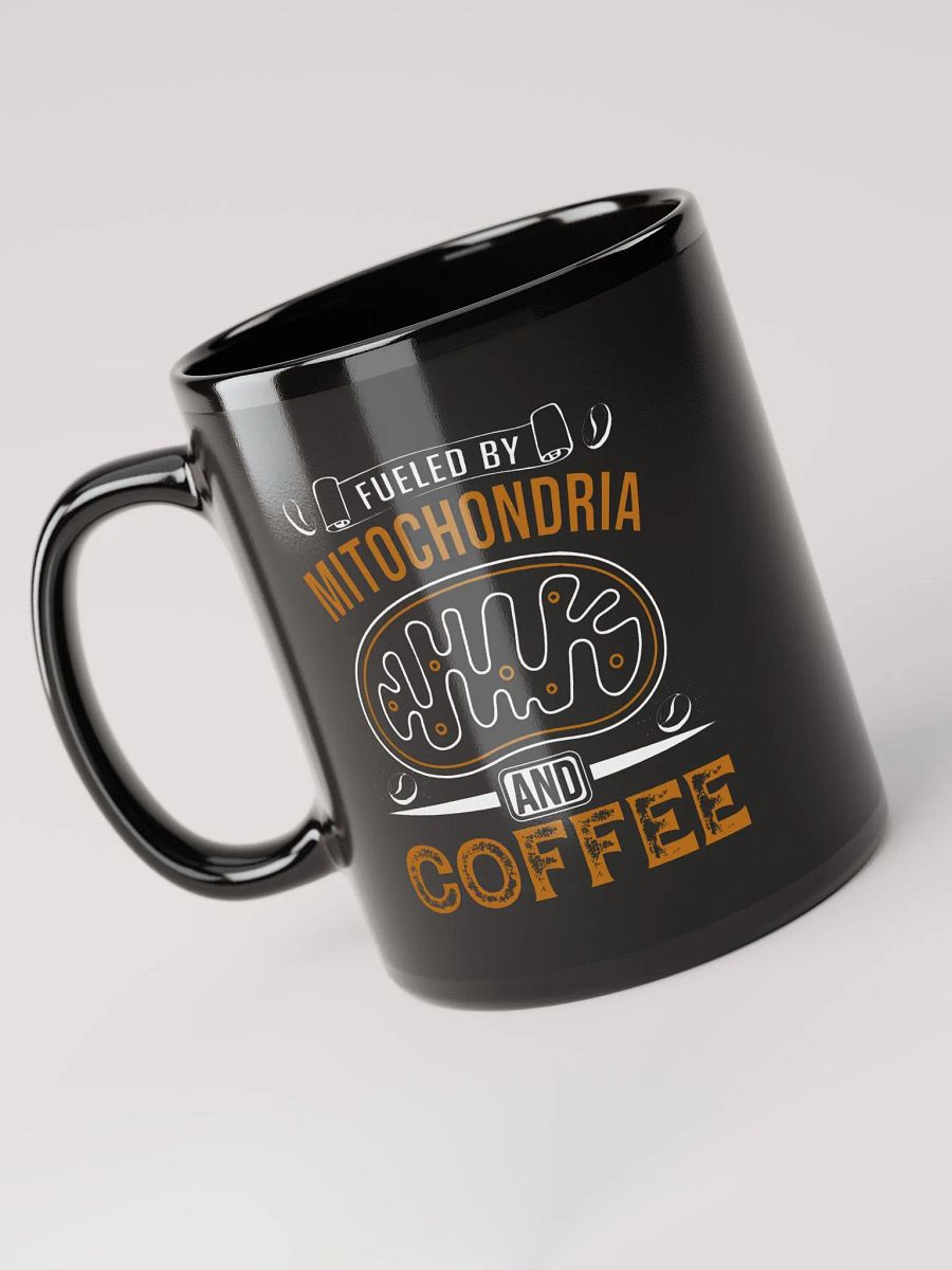 "fueled by mitochondria and coffee" black glossy mug product image (4)