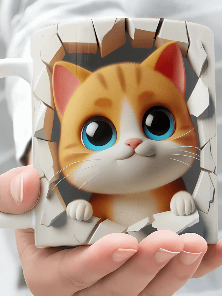 3D Cartoon Cat Mug Wrap PNG – Fun Sublimation Design for 11oz & 15oz Mugs – Cute Character Bundle – Instant Digital Download product image (1)