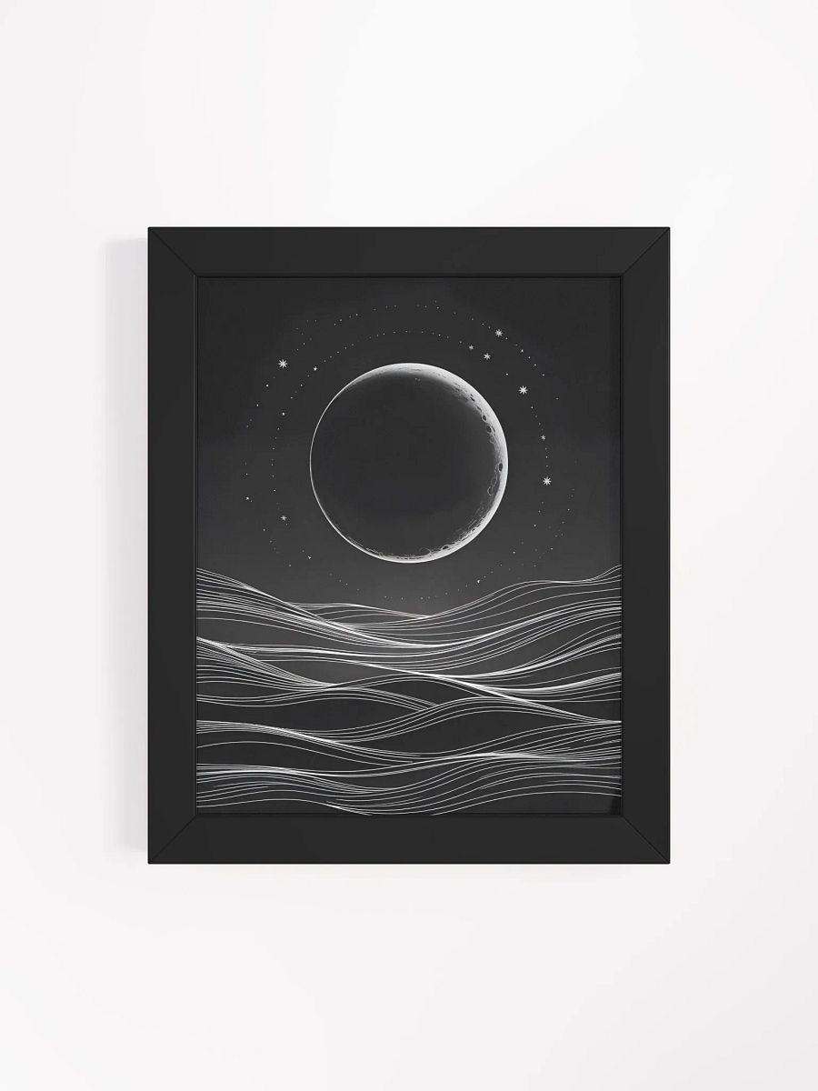 Crescent Moon Over Waves Framed Print | Minimalist Night Scene Wall Art product image (4)