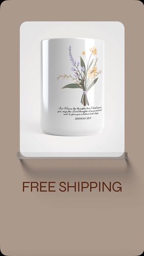 Enjoy free shipping on these selected items when you shop today!!
- Hopeful bouquet mug
- Redemption ceramic mug
- bold savio...
