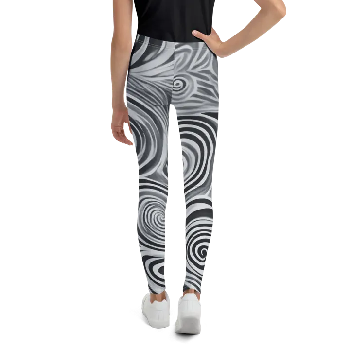 Funky Black and White Noir Liquid Tie-Dye Youth Leggings product image (2)
