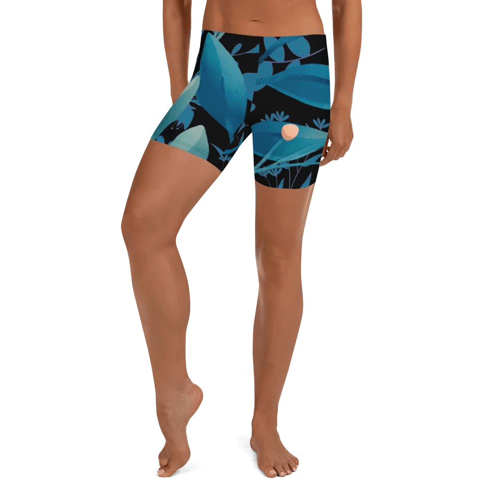 ladies short teal and black leafy desgn product image (3)