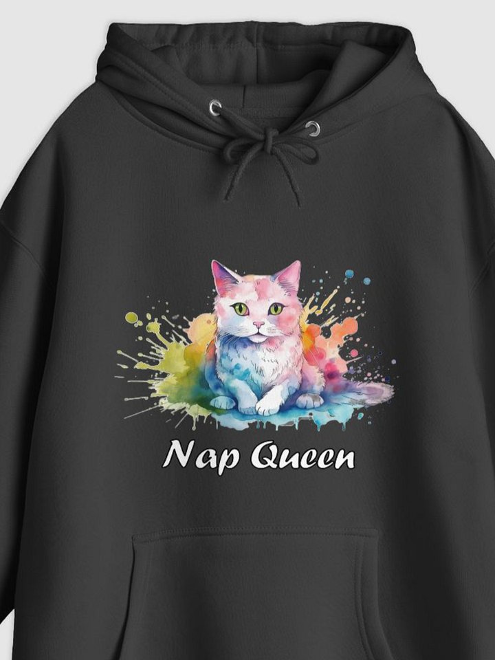 Nap Queen Cat Illustrated Pullover Hoodie (Front Only) product image (1)